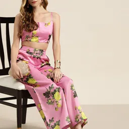 Shae by SASSAFRAS Women Pink & Yellow Floral Printed Palazzos-picture-31