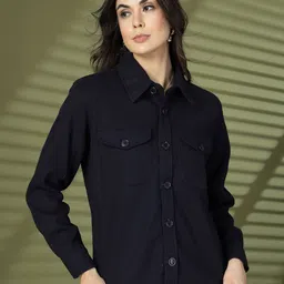 CHKOKKO Solid Spread Collar Single Breasted Shacket Coats image 1