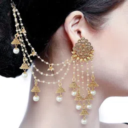 Sukkhi Gold-Plated Contemporary Chained Jhumkas Earrings image 1