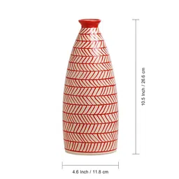 ExclusiveLane Red & White Set Of 2 Chevrons Ceramic Round Vases image 2