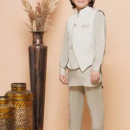 Aj DEZInES Boys Mandarin Collar Pure Cotton Kurta With Trousers & Nehru Jacket image 5