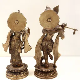 Exotic India Gold Toned 2 Pieces Standing Radha Krishna Religious Statue Showpieces image 4