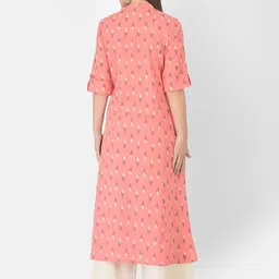 Pistaa Women Peach-Coloured Ikat Printed Kurta with Palazzos image 4