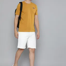 HERE&NOW Men Mustard Yellow Pure Cotton Round Neck T-shirt image 5