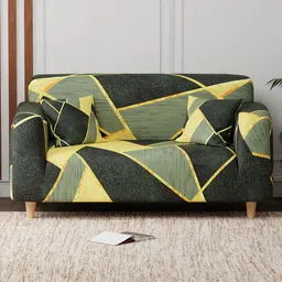 Aura Green & Yellow Printed Polyester 1 Piece Sofa Cover With Arms image 1