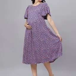 Mammas Maternity Floral Printed Maternity Fit & Flare Dress image 5