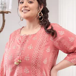 Bani Women Plus Size Ethnic Printed Round Neck Beads & Stones Regular Kurta With Palazzos image 3