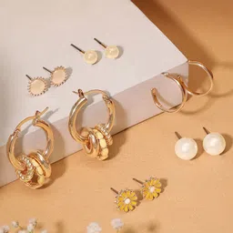 Rubans Voguish Gold-Toned Set Of 6 Gold Plated Classic Studs Earrings-image-50