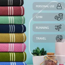 Athom Living Pink Black 2 Pieces 380 GSM Striped Bath Towels image 2