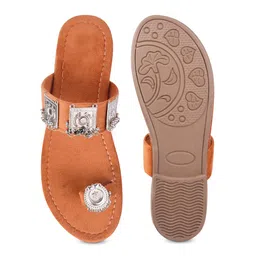 TRYME Women Colourblocked Ethnic Open Toe Flats with Buckles image 4