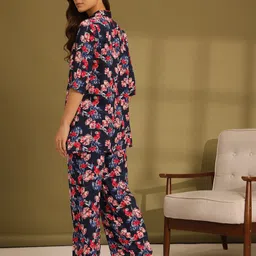 ETC Floral Printed Spread Collar Longline Shirt with Pyjamas image 4
