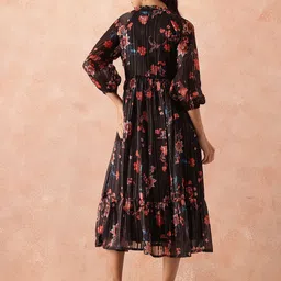 all about you Floral Print Tie-Up Neck Pleated Fit & Flare Midi Dress image 5