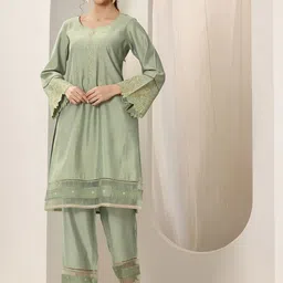 Libas Floral Embroidered Sequinned Straight Kurta With Trousers image 5