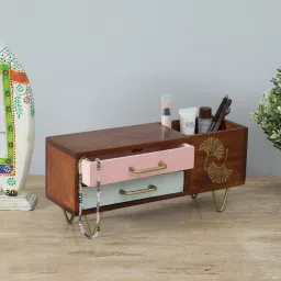 ons interior industry 2 Drawer Multi-Uses Brown Colour Wood Boxes image 1