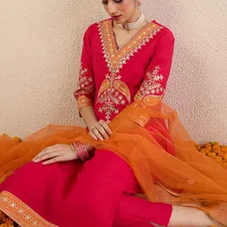 Indo Era Women Ethnic Motifs Embroidered Kurta with Trousers & Dupatta image 4