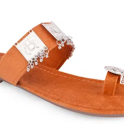 TRYME Women Colourblocked Ethnic Open Toe Flats with Buckles image 2