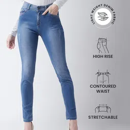 Miss Chase Women Skinny Fit High-Rise Heavy Fade Low Distress Cotton Stretchable Jeans-image-60