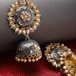 Priyaasi Gold-Plated & Grey Handcrafted Dome Shaped Jhumkas image 1