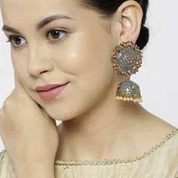 Priyaasi Gold-Plated & Grey Handcrafted Dome Shaped Jhumkas image 4