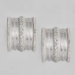 Peora Set of 34 Silver Plated Diamond Metal Chuda Bangles image 3