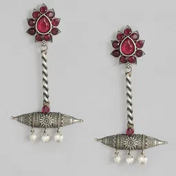 AITIHYA Geometric Ethnic Stones Studded Jhumkas Earrings image 2