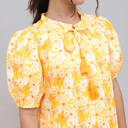 DressBerry Sunny Cheerful Blooms Puff Sleeves A-Line Dress image 5