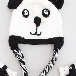 Woonie Unisex Kids Self Design Panda Acrylic Cap with Booties & Mittens image 2