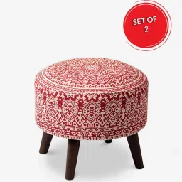 nestroots Mandala Fabric Foot Stool In Red Color Set Of 2 image 2