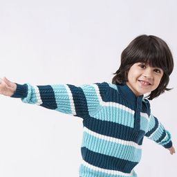 Ed-a-Mamma Boys Blue & White Striped Henley Neck Sustainable Pullover Sweater-picture-12