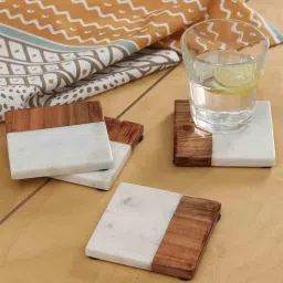 house this Faye White & Brown Marble & MDF (Set of 4) Table Coaster image 1
