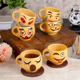 cdi Yellow 100 Ml Ceramic Emoji 6 Pcs Tea Cup image 1