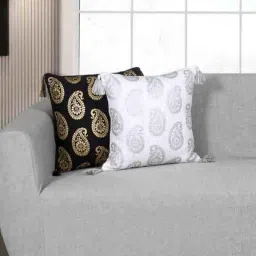 ode & cleo Black Cotton Traditional 18x18 inches Cushion Covers (Pack of 2) image 1