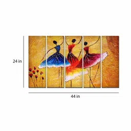 vibecrafts Yellow Dance Yellow Canvas Framed People & Places Art Panel Set of 5 image 3