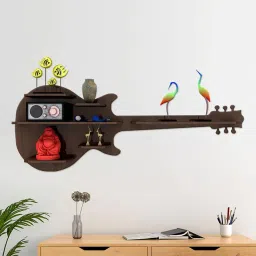 vibecrafts Guitar Backlit Walnut Wood Wall Shelf image 2