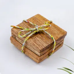 Hand Carved Brown Mango Wood (Set of 4) Table Coaster-image-43