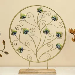 vedas Talia Peacock Feather Table Decor with T-Lights image 1