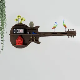 vibecrafts Guitar Backlit Walnut Wood Wall Shelf image 4
