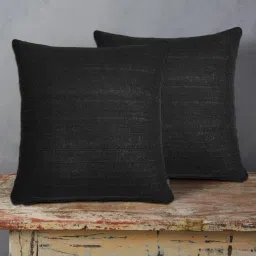 homzz Black Solid Cotton 2 Cushion Covers image 1
