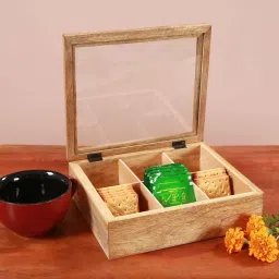 manor house Aachman Brown Wood & Glass Tea Box image 1