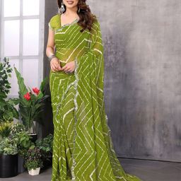 The Textile Hub Embroidered Mirror Work Leheriya Saree-picture-26