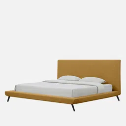 casacraft from pepperfry Aurora Fabric Upholstered Queen Size Bed in Yellow Color image 5