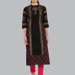 DEGE Women Black & Pink Ethnic Motifs Printed Block Print Kurta-image-5