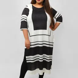 Amydus Women Plus Size Black & White Geometric Printed Kurti-picture-34