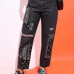 Tokyo Talkies Women Black Wide Leg Mildly Distressed Cotton Stretchable Jeans-image-6