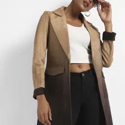 Campus Sutra Brown  Ombre Design Single-Breasted Overcoat-image-26