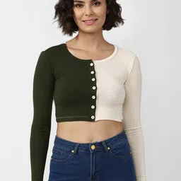 FOREVER 21 Women Black & White Colourblocked Crop Top-image-34