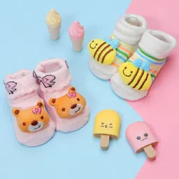 Yellow Bee Infant Girls Pack Of 2 Patterned Cotton Ankle Socks-picture-25