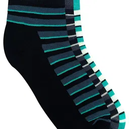 Heelium Men Pack of 3 Black, Grey & Teal Blue Striped Bamboo Ankle-Length Socks-image-76