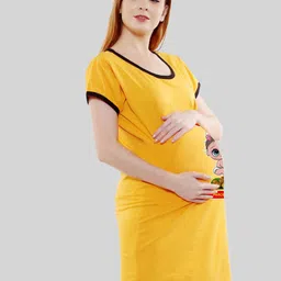 SillyBoom Women Mustard Yellow Printed Maternity Nightdress-picture-26
