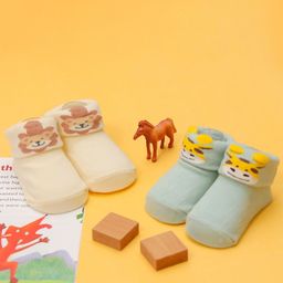Yellow Bee Infant Boys Pack Of 2 Patterned Cotton Ankle-Length Anti-Skid Socks-picture-38